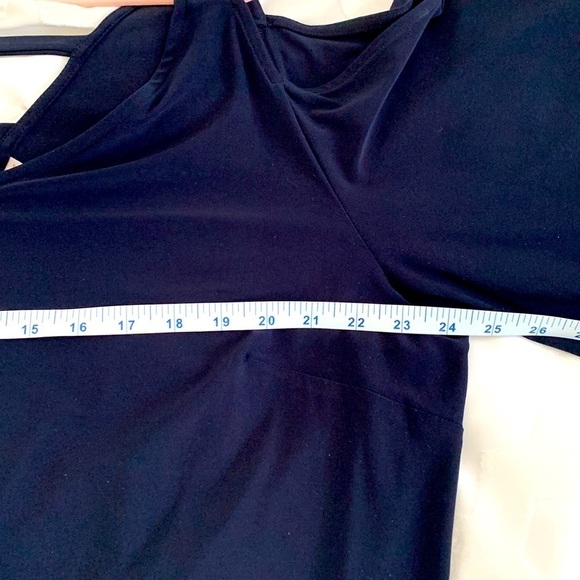 Plus size, formal, elegant, evening wear Navy dress with Crystal straps. Size 3X - Picture 13 of 14